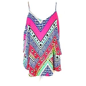 Annabella Spaghetti Strap Camisole Tank Top Babydoll Pink Geometric Design